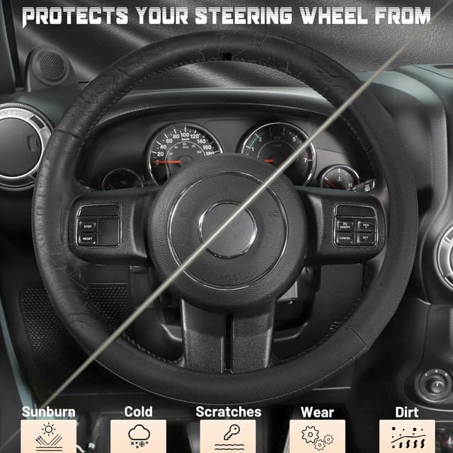 Detalle 2 de SEG Direct Microfiber Leather Steering Wheel Cover (Black) for 15.5–16 in Wheels