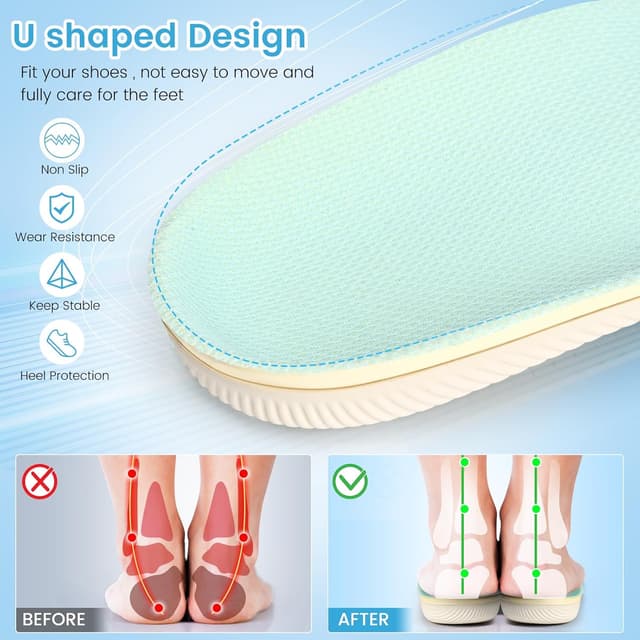 Detalle de UFYVPKS Arch Support Insoles (5D) for Fallen Arches, Overpronation & Foot Pain, White, 270mm (UK7.5-8)