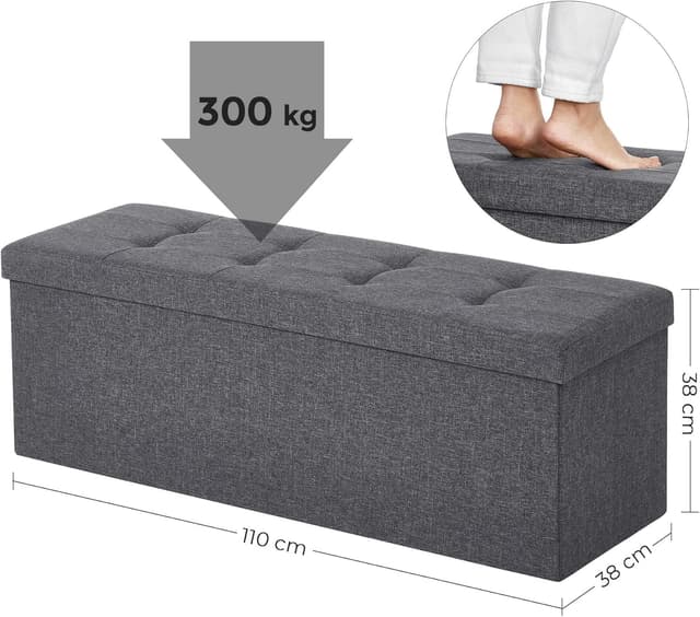 Thumbnail 6 de SONGMICS MAZIE LSF77K cassapanca con pouf contenitore e poggiapiedi pieghevole grigio scuro, 38 x 110 x 38 cm