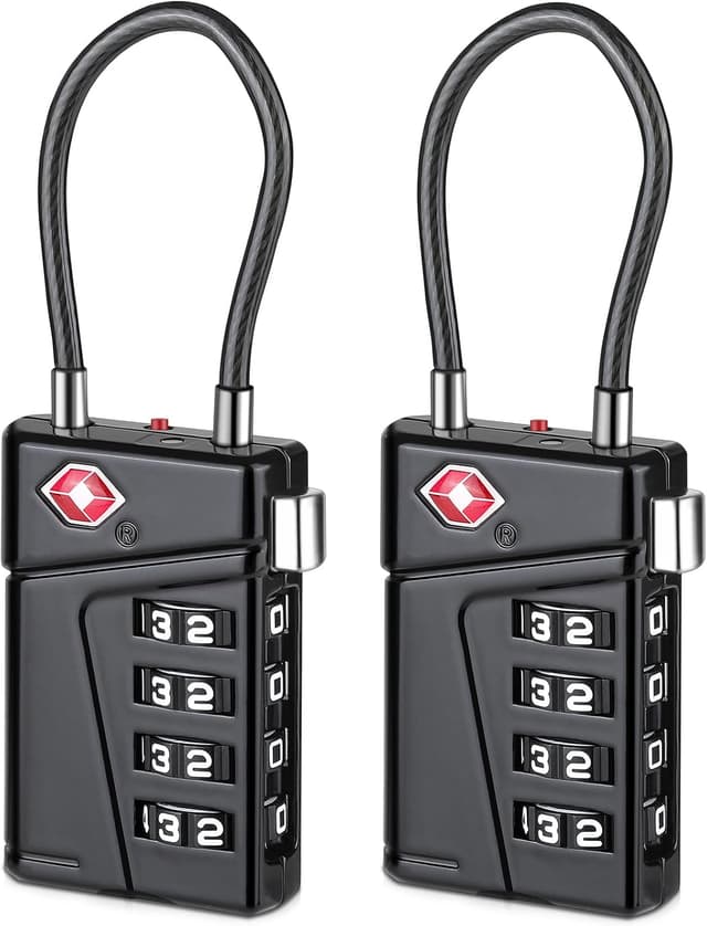 Detalle de Diyife TSA008 Gepäckschloss mit TSA-Schließzylinder, 4-stelligem Zahlencode und Alarmanzeige – 2er-Set (Schwarz)