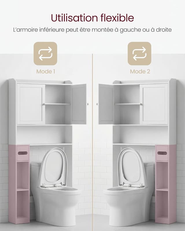 Detalle de VASAGLE Meuble WC BTS018W01V1 (20 x 79,1 x 170 cm) – armoire de rangement pour salle de bain, étagères ajustables