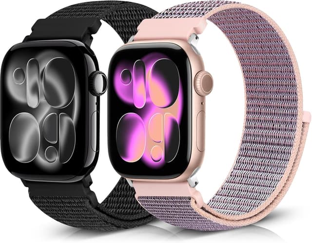 Detalle de Runostrich Nylon Sport Strap (Solo Loop) for Apple Watch 49mm–38mm, Adjustable, 2-Pack