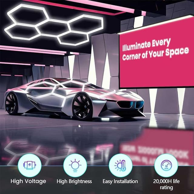 Detalle 2 de XAEIOW Superhelle sechseckige LED-Garagen-Deckenleuchte 23040 lm (IP44, 5 Module Hex)