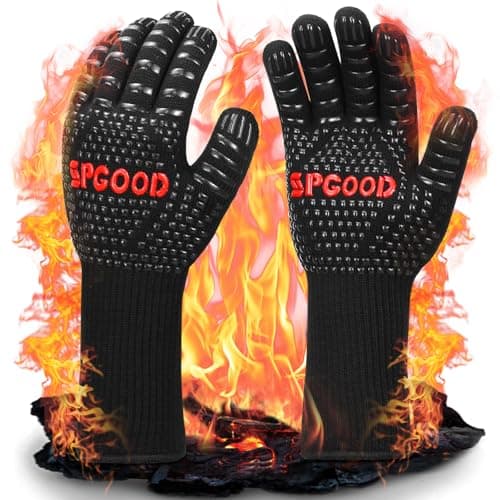 Detalle de SPGOOD guantes de barbacoa y horno resistentes al calor hasta 800℃ (largos, M/XL)
