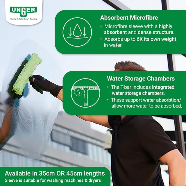Detalle de UNGER 79021 StripWasher MicroStrip Window Washer Sleeve with ErgoTec T-bar handle (45 cm strip width)