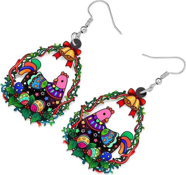 Detalle de BAMAY Hühner-Ohrringe aus Acryl mit baumelndem Design und Edelstahl-Ohrhaken