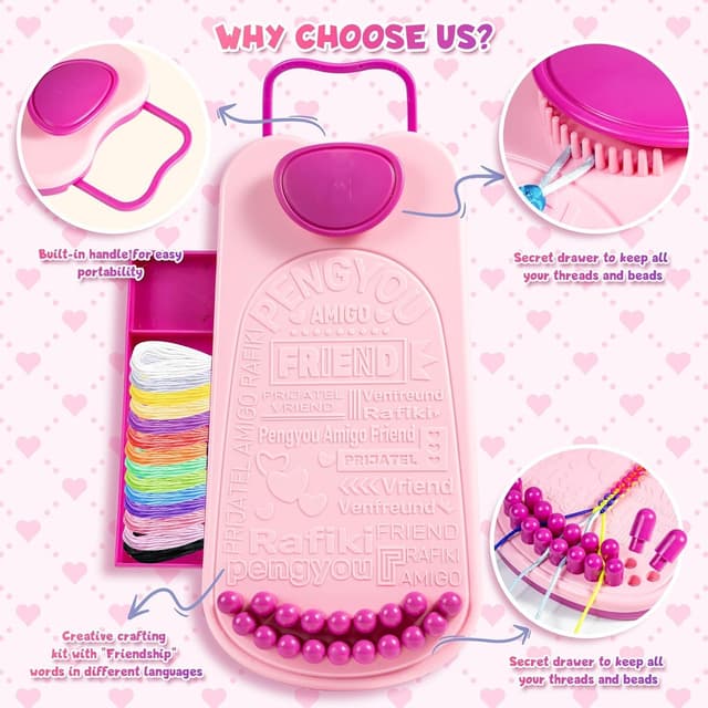 Detalle de Friendship Bracelet Making Kit for Kids (Ages 6-12) with Threads, Beads & Clasps – DIY Craft Toy Gift