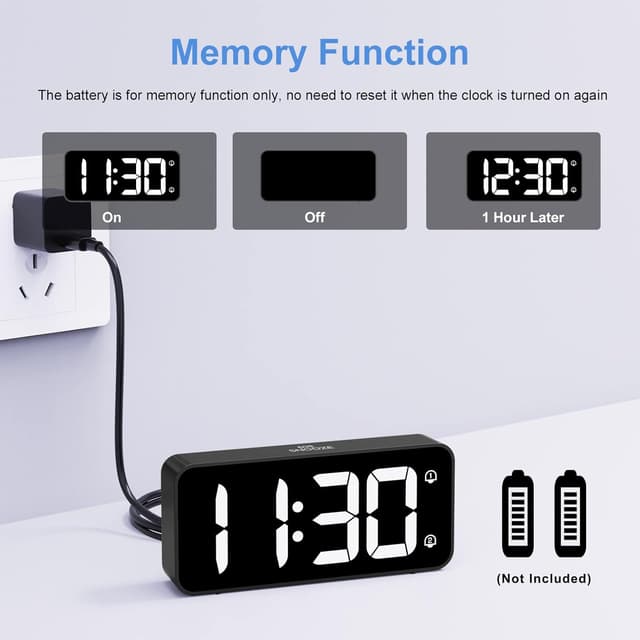 Thumbnail 6 de LATEC Réveil Numérique LED 5,8" avec luminosité et volume réglables, 2 alarmes et snooze (noir)