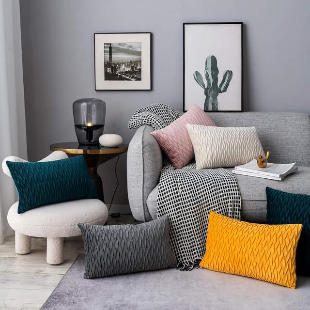 Detalle 2 de Yamonic Kissenbezüge-Set aus Samt (2er-Pack) 30 x 50 cm, grau – soft & pflegeleicht