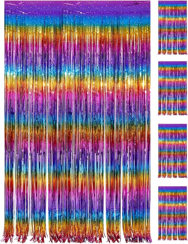 Detalle de PVEGOS 4-pack Rainbow Glitter Tinsel Foil Fringe Curtains (3.3 x 8.3 ft each)