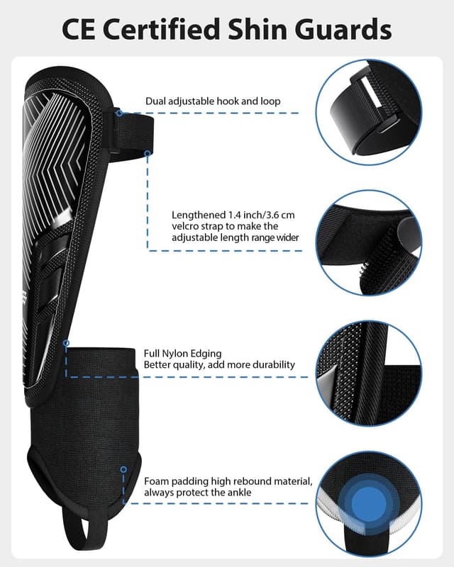 Detalle de AirsFish CE Certified Upgraded Soccer Shin Guards for Kids, Youth & Adults (Shin Guard Sleeves)