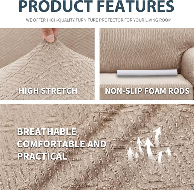 Detalle de Ystyle housse de canapé extensible universelle 4 places avec accoudoirs (kaki)