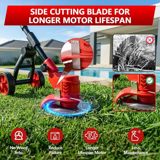 Thumbnail 6 de Reffmov cordless grass strimmer with wheels and 2× 2.0 Ah batteries (21V) for edging and lawn mowing