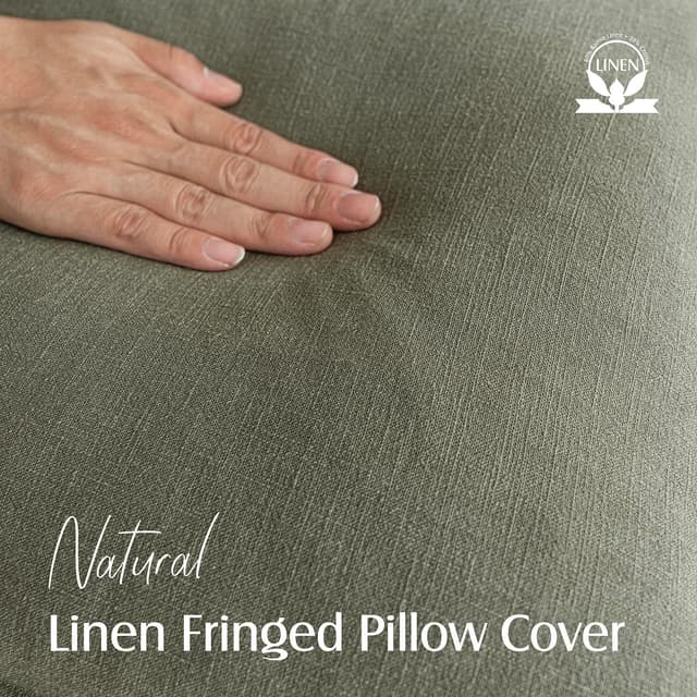 Thumbnail 1 de Foindtower 18x18 Linen Fringe Pillow Covers Olive Green 🛋