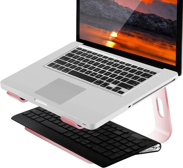 Detalle de Orionstar aluminium laptop stand for desk (pink) – ergonomic riser for 10–15.6 inch laptops