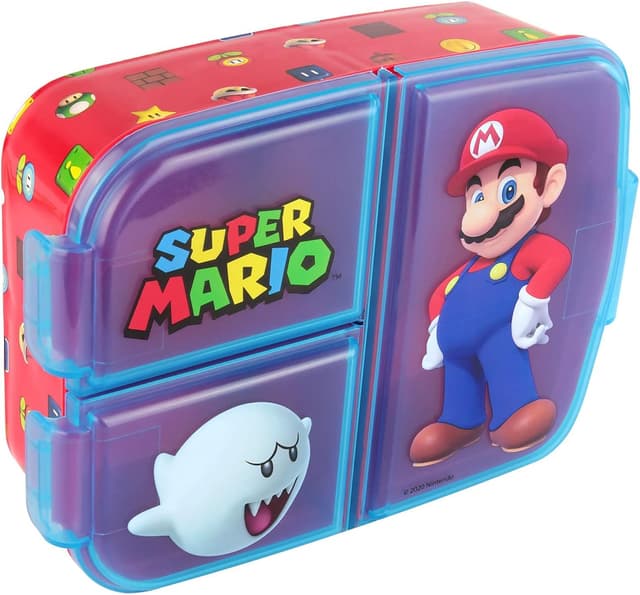 Detalle de p:os Super Mario Brotdose für Kinder mit 3 Fächern, Clip-Verschlüssen und bpa-freiem Kunststoff