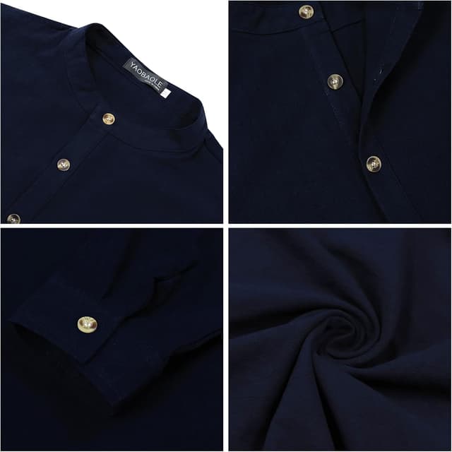 Detalle de YAOBAOLE chemise lin coton homme à manches longues Henley – style décontracté pour l’été