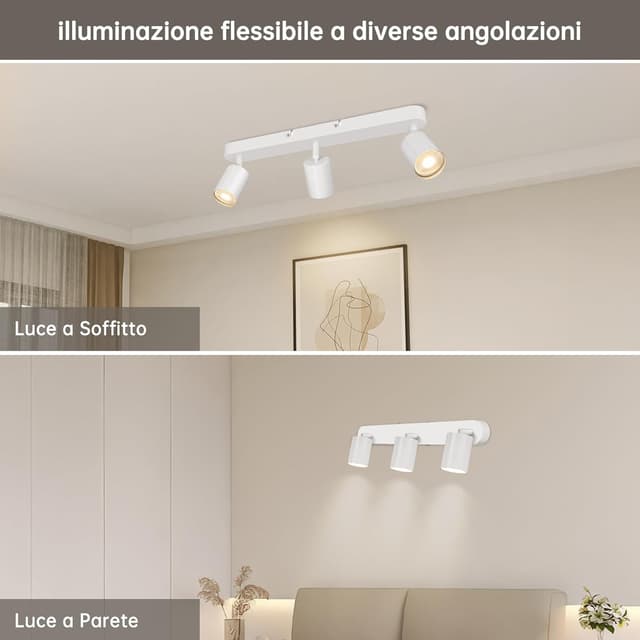 Detalle de TaFiCo faretto da soffitto a LED a 3 luci orientabile GU10 bianco moderno (senza lampadina)