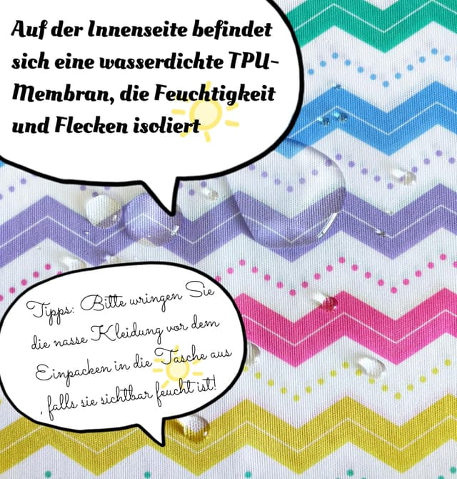 Detalle de TRASUN Wetbag im 2er-Set für Kindergarten: wasserdichte Nassbeutel für Windeln, Schwimmsachen & mehr