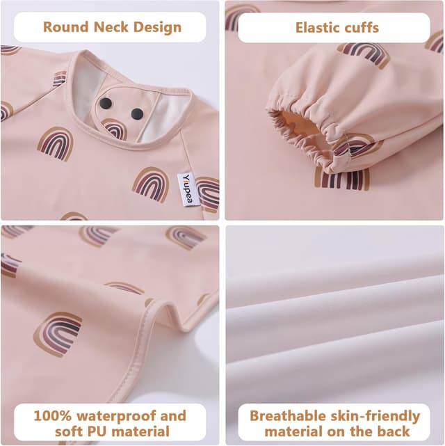 Detalle de Yiupea baby bibs with long sleeves (waterproof, easy-clean) for high chair trays, 6–24 months