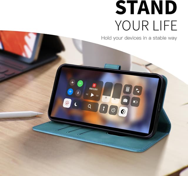 Detalle de Rostsant Handyhülle für iPhone 16 Pro Max mit Kartenfächern und Magnet-Flipcase (PU-Leder, Löwenzahn) – Blau