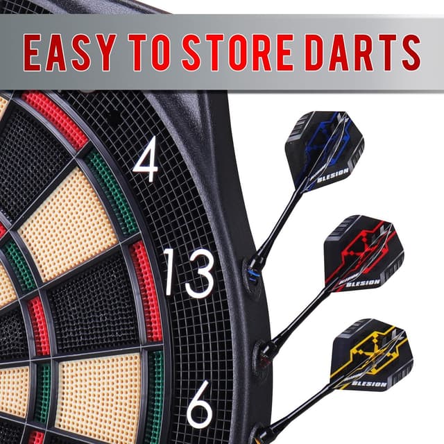 Detalle de Elektronische Dartscheibe mit LED-Display, 12 Pfeilen und 27 Spielen – Elektronische Dartboard für bis zu 16 Spieler