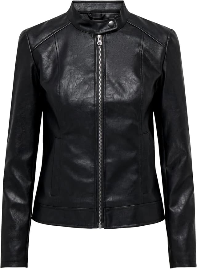 Detalle de JDY JACQUELINE Faux Leather Jacket JDYEMILY, giacca in similpelle con chiusura a bottoni snap