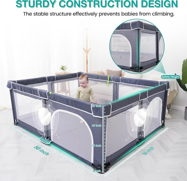 Detalle 2 de Foldable Baby Playpen with Mat (180x150 cm) – Portable indoor & outdoor playpen for babies and toddlers