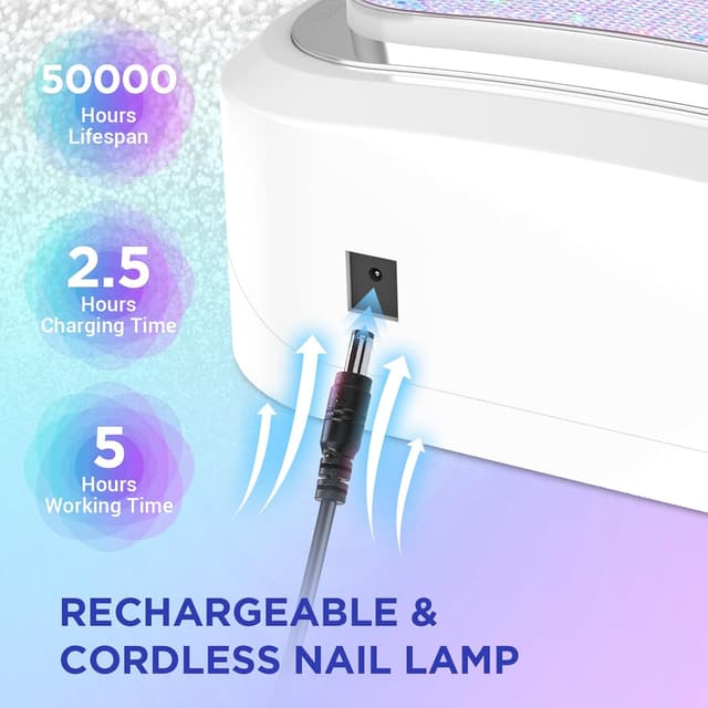 Detalle 2 de Aedavey Cordless Nail Lamp (120W) – Rechargeable UV LED for Gel Nails with 4 Timer Modes