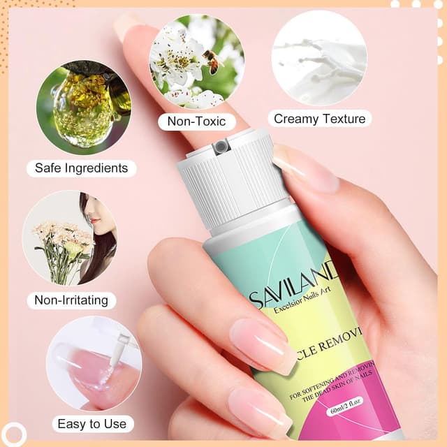 Detalle 1 de Saviland Cuticle Remover Kit (60 ml) – Nagelhautentferner mit Nagelhauttrimmer, -zange & -schieber