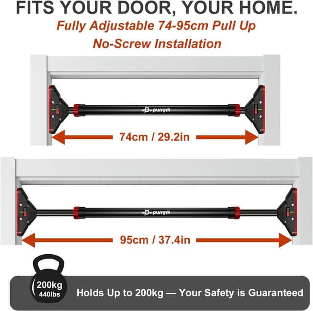 Detalle de purrgrit Klimmzugstange für Türöffnung (74–95 cm) mit Multi-Grip Griffen und gepolsterten Griffen