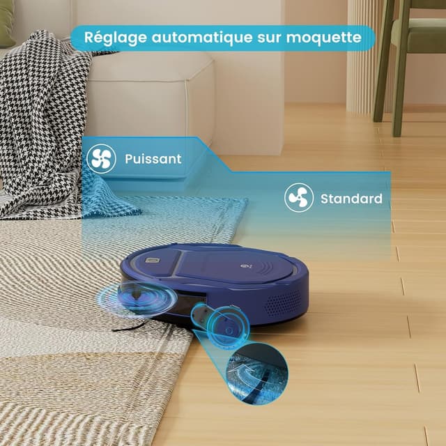 Detalle de OKP Robot aspirateur K2 – 2100 Pa, autonomie 120 minutes, design ultra-fin, WiFi/App/Alexa