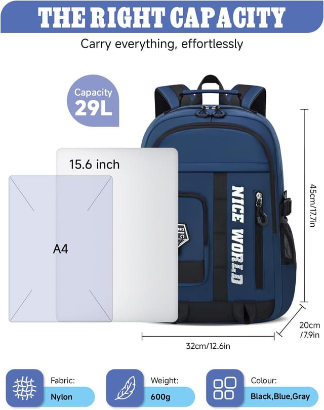 Detalle de Zaino Amythe per Ragazzo Adolescente impermeabile e leggero, capacità 29L per PC 15.6