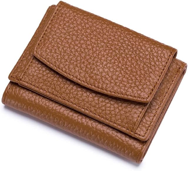 Detalle de ZhaoCo kleine Geldbörse Damen mit Münzfach aus echtem Leder (Khaki) – RFID-Schutz & Mini-Portemonnaie