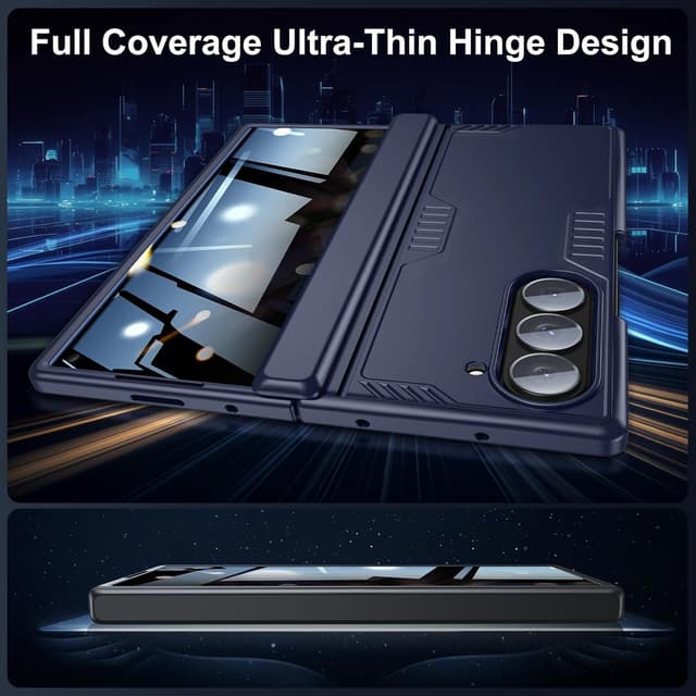 Detalle 2 de Kaiiecal Privacy Case for Samsung Galaxy Z Fold 6 (Blue) with Privacy Screen Protector, Hidden Kickstand & Wireless Charging