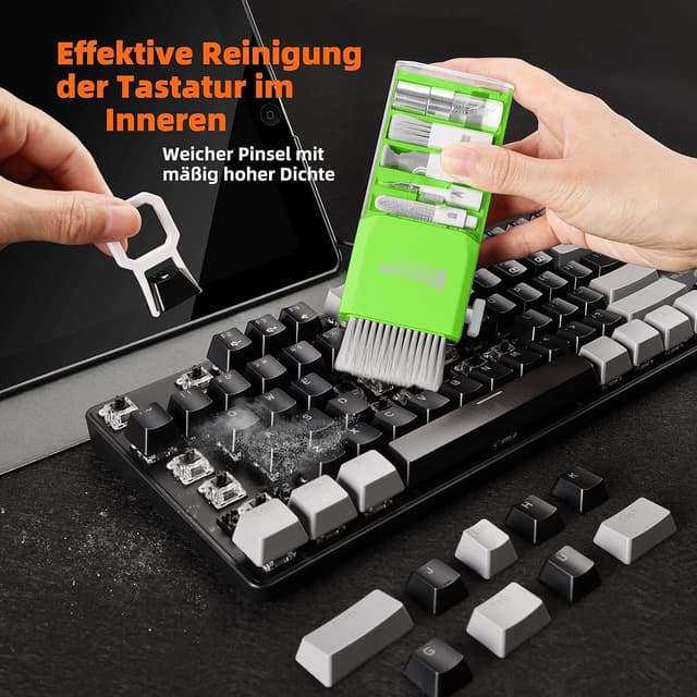 Detalle de Ordilend Tastatur Reinigungsset „Alles-in-einem“ für iPhone Pro & Geräte – Screen Cleaner Kit mit Bürsten, Mikrofasertüchern und Spray