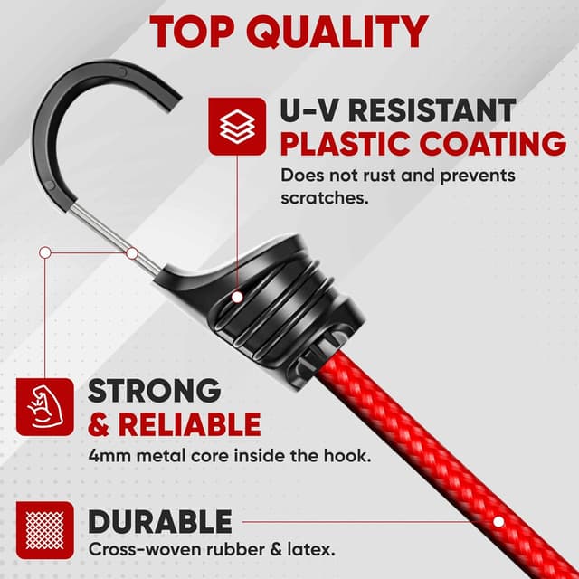 Detalle de FORTEM Bungee Cord Assortment (32-pack) with Plastic-Coated Metal Hooks