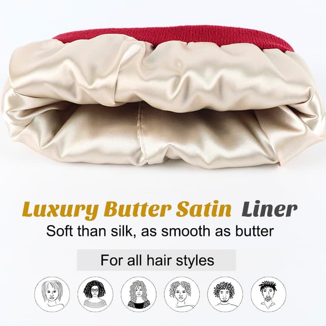 Detalle de Malaxlx satin-lined knit beanie hat – soft warm slouchy winter skull cap