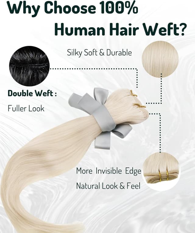 Detalle de RUNATURE Extension Capelli Veri Tessitura Biondo 35 cm, Colore 800 Bianco Biondo (100 g)