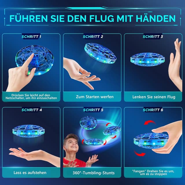 Detalle de semai Mini UFO Drohne: fliegender Handball mit 360°-Hover, LED und IR-Sensoren (blau)
