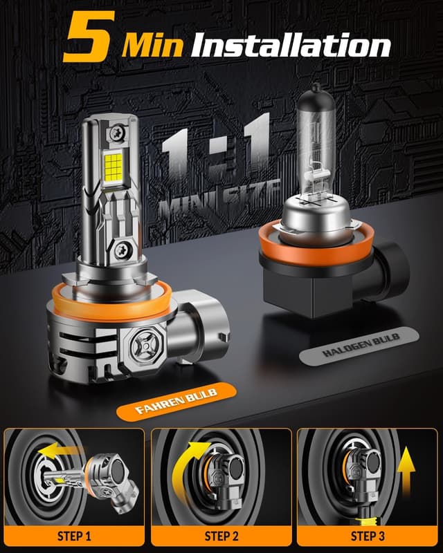 Detalle de FAHREN H11/H9/H8 9005/HB3 LED Bulbs Combo (Pack of 4) — 6500K Plug-and-Play Upgrade