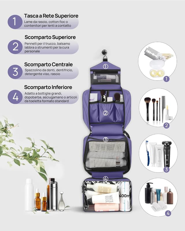 Detalle de Carttiya Beauty Case da Viaggio grande impermeabile con gancio in metallo, viola