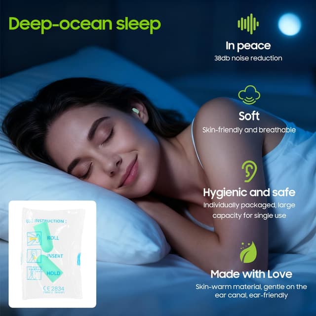 Detalle de 500 Pairs Foam Ear Plugs (Soft Disposable) with Travel Case — 38dB SNR Noise Reduction