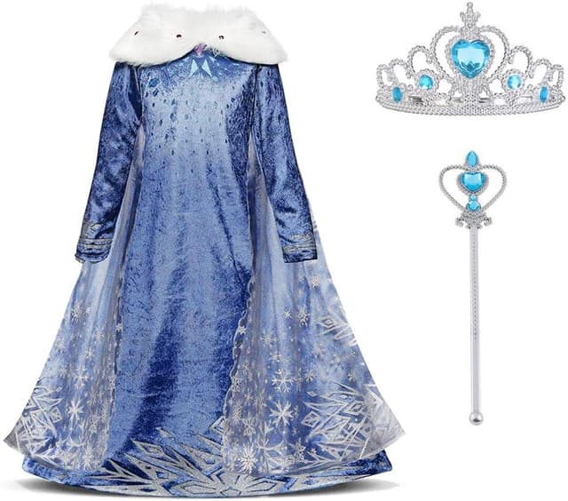 Detalle de URAQT Vestito Principessa con mantello, corona e scettro per bambina (fantasia in velluto)