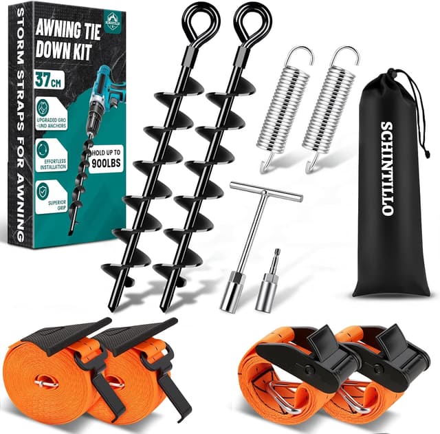 Detalle de SCHINTILLO Verbessert Sturmband & Spiralförmige Bodenanker für Markise/Vorzelt (37 cm, 120 km/h)