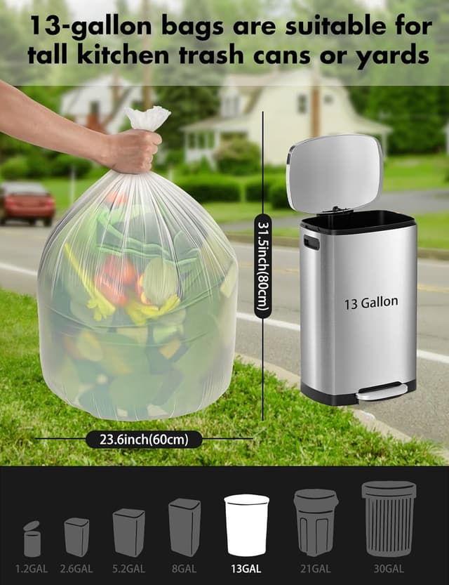 Detalle 2 de Biodegradable Trash bags 50PCS (13Gallon/50L) Aievrgad white – compostable bin liners