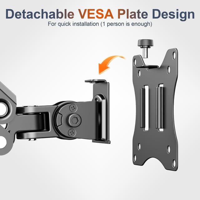 Detalle de PUTORSEN 17–42 Zoll Monitor-Wandhalterung (Gasfeder) für PC & TV bis 12 kg, VESA 75/100