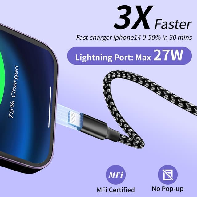 Detalle 2 de 3 in 1 100W USB-C Multi Charging Cable, 5ft ๐