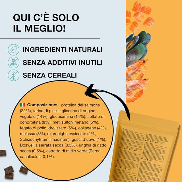 Detalle de Integratore Articolazioni per Cane Paawy con glucosamina, condroitina, collagene, MSM e cozza verde (180 snack)