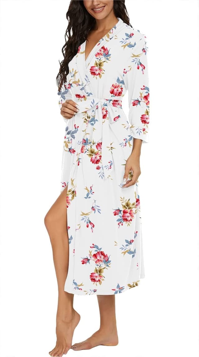 Detalle de PrinStory Women Long/Short Knit Kimono Bathrobe Dressing Gown with Pockets and Adjustable Sash